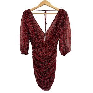 12Storeez V Neck Ruched Cocktail Mini Dress Womens XXS Chic Romantic Red Goth